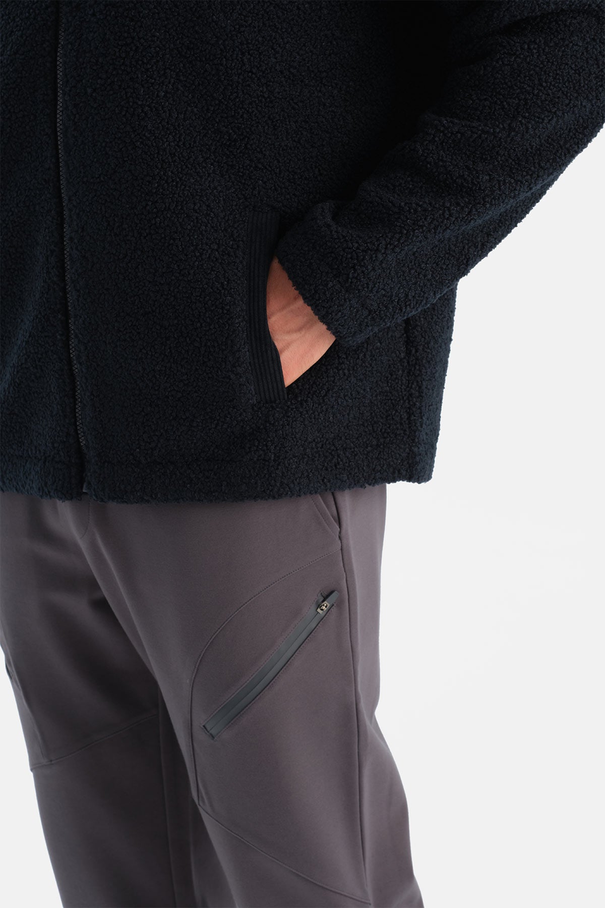 Lacivert Erkek Fermuarlı Kadife Detaylı Polar Mont