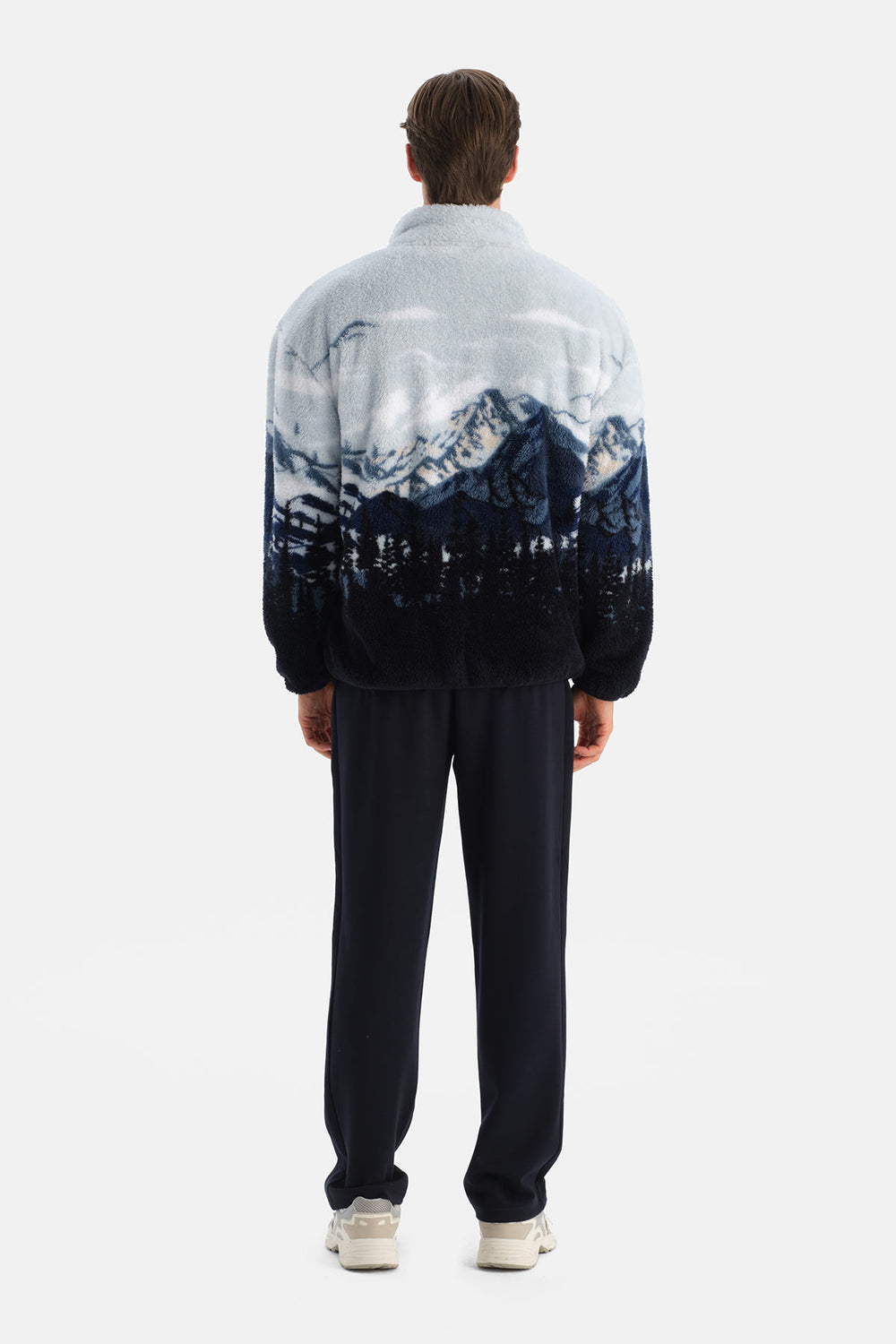 Multicolor Erkek Dağ Baskılı Polar Sweatshirt