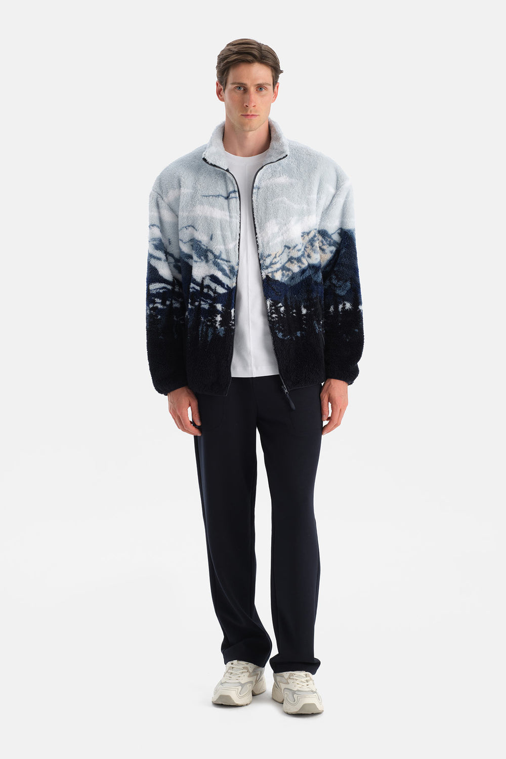 Multicolor Erkek Dağ Baskılı Polar Sweatshirt