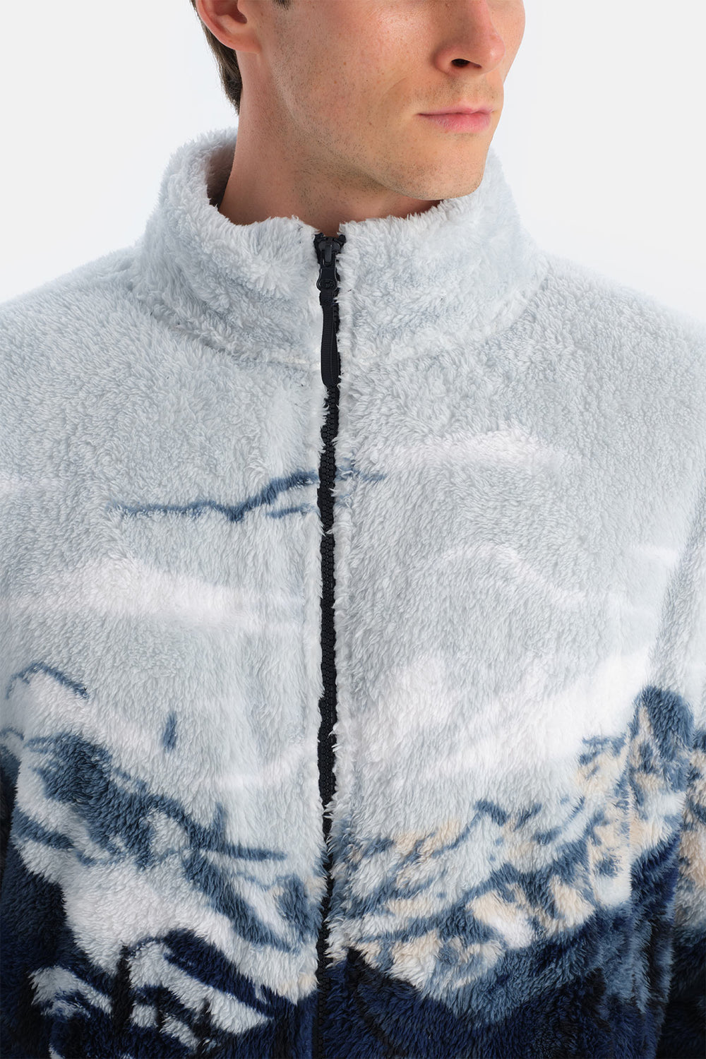 Multicolor Erkek Dağ Baskılı Polar Sweatshirt