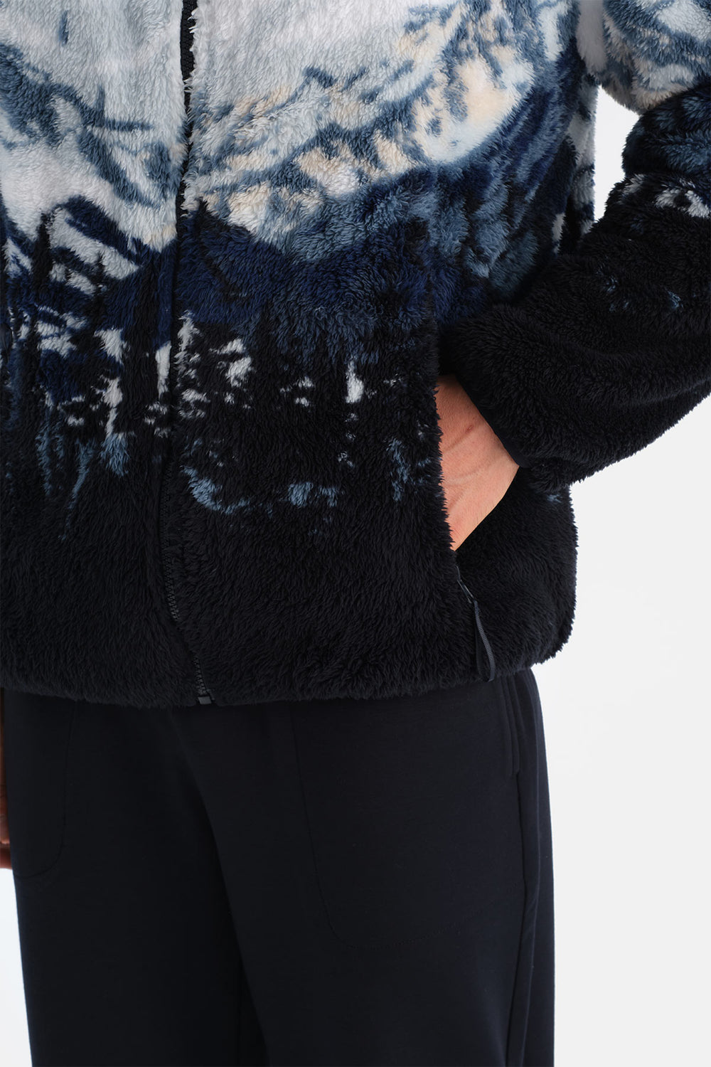 Multicolor Erkek Dağ Baskılı Polar Sweatshirt