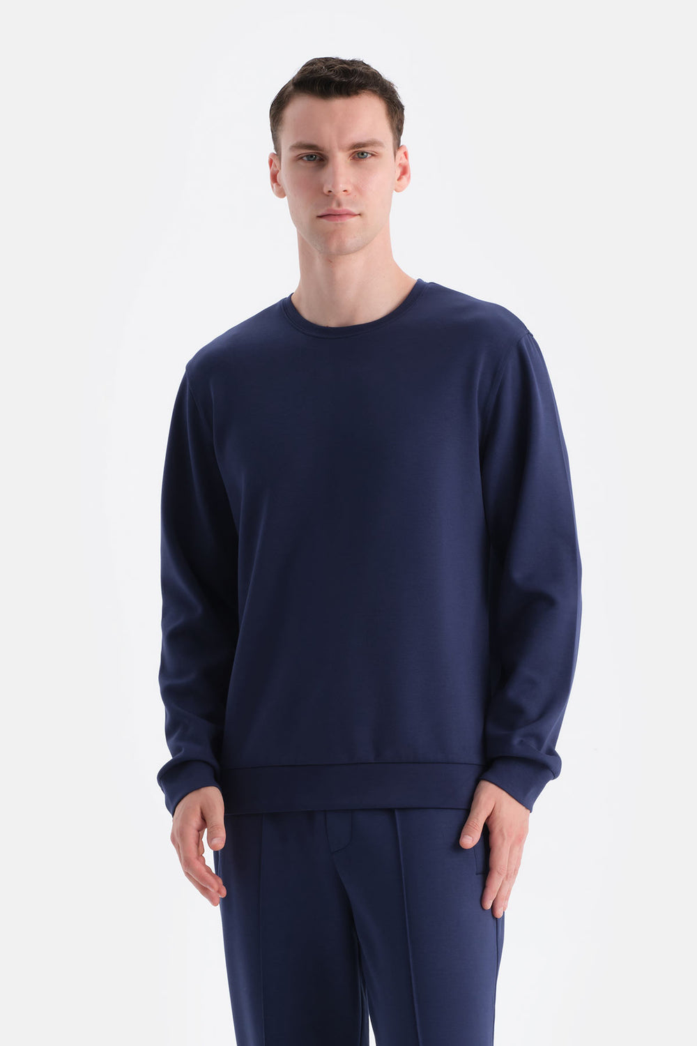 Lacivert Scuba Bisiklet Yaka Sweatshirt