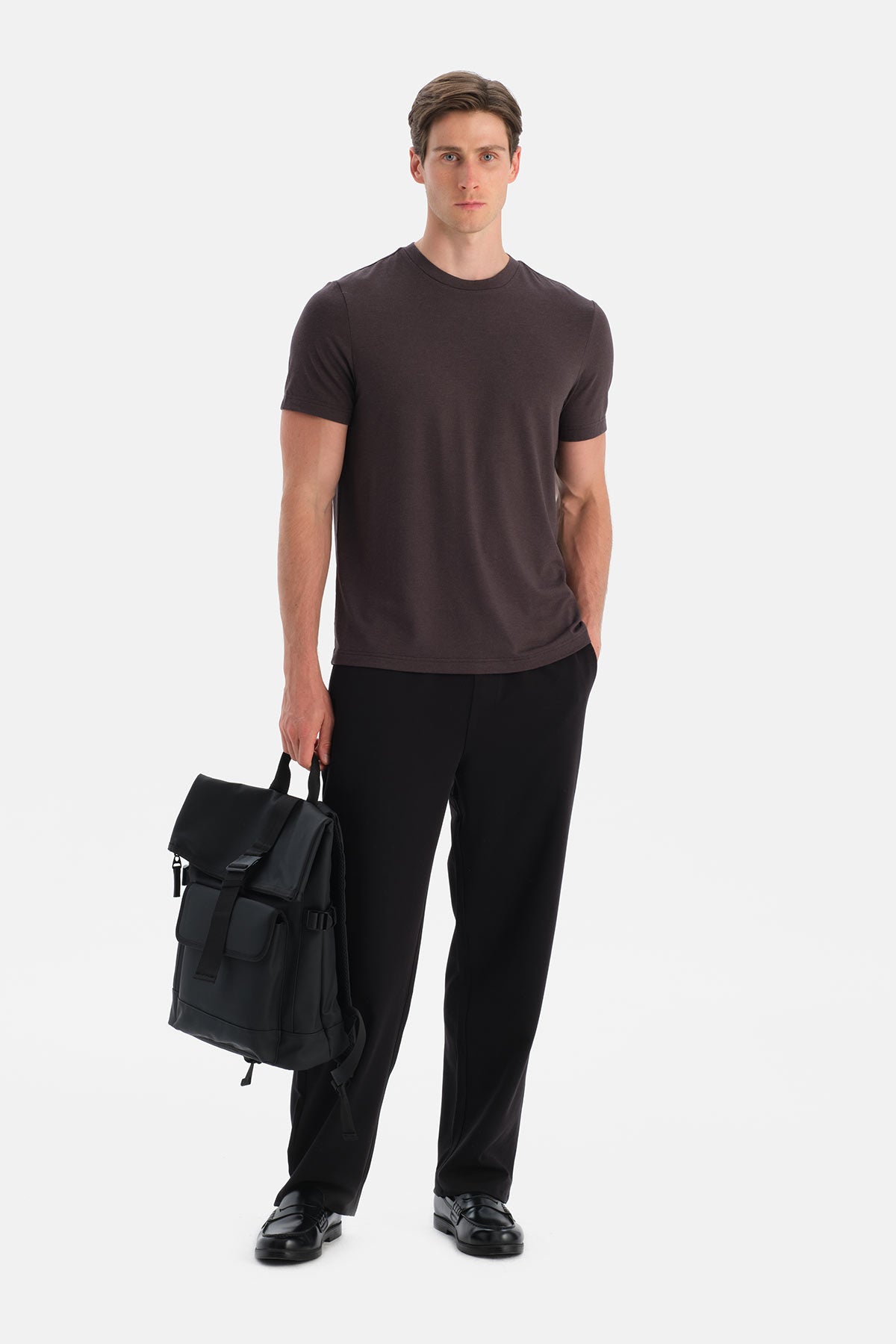 Antrasıt Bis Yaka Soft Touch Tişört Regular