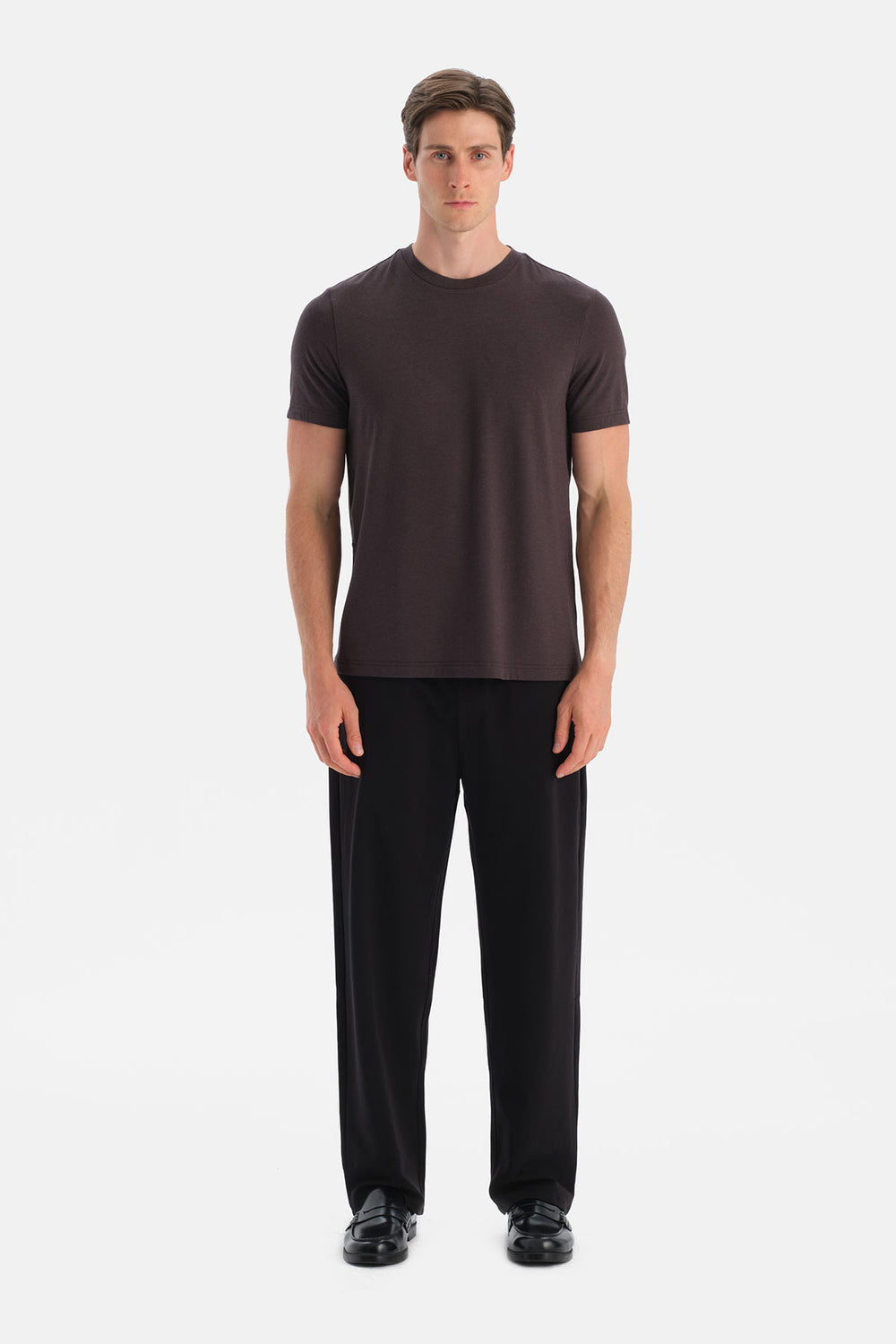 Antrasıt Bis Yaka Soft Touch Tişört Regular