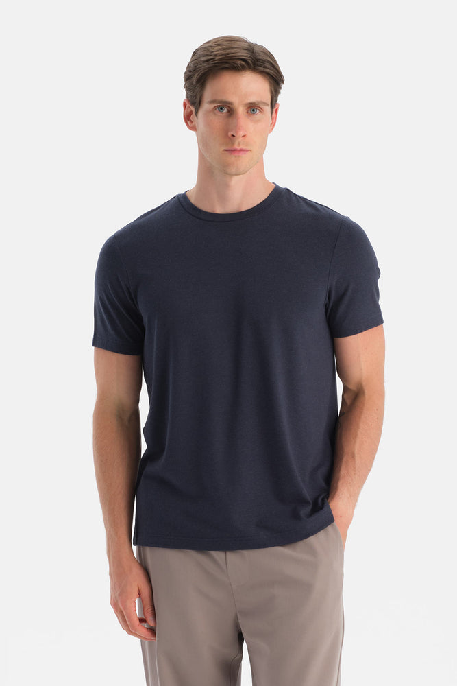 Lacivert Bis Yaka Soft Touch Tişört Regular