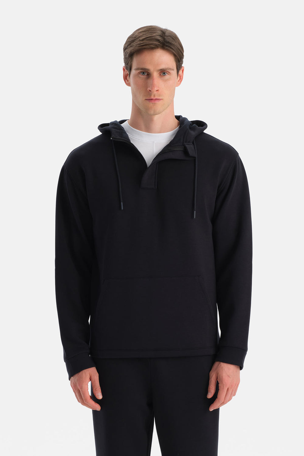 Siyah Erkek Kapüşonlu Modal Sweatshirt