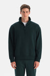 Koyu Yeşil Erkek Yarım Fermuarlı Sweatshirt