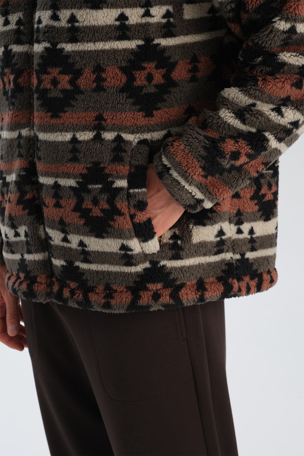 Multicolor Erkek Etnik Desen Baskılı Polar Sweatshirt