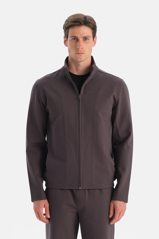 Siyah Fermuarlı Dik Yaka Sweatshirt