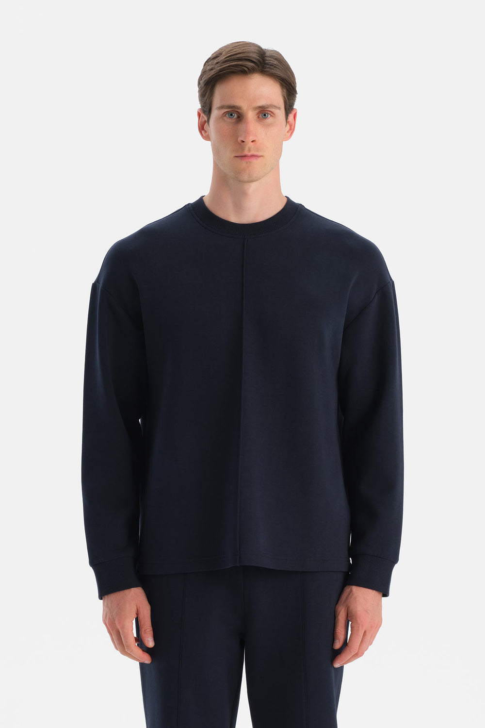 Lacivert Nervür Detaylı Uzun Kollu Sweatshirt