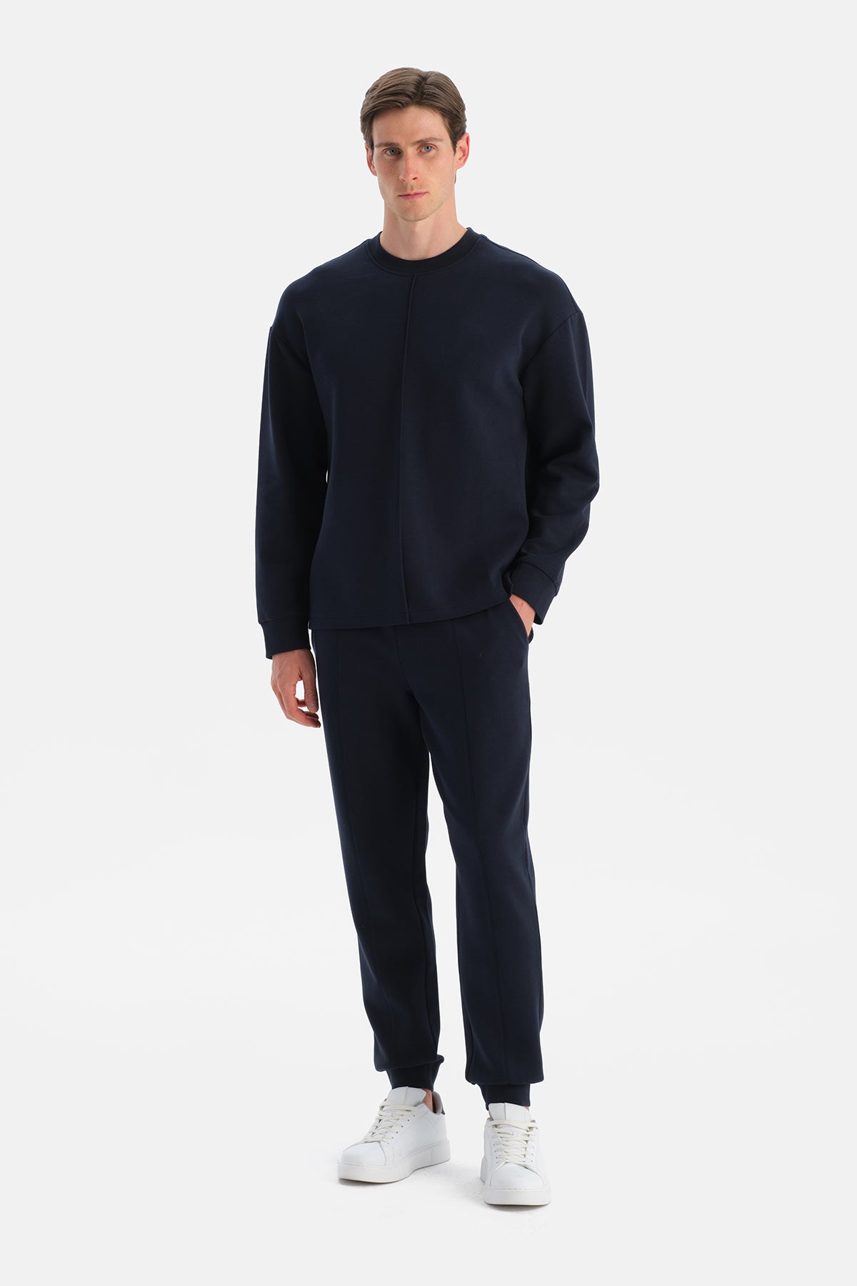 Lacivert Nervür Detaylı Uzun Kollu Sweatshirt