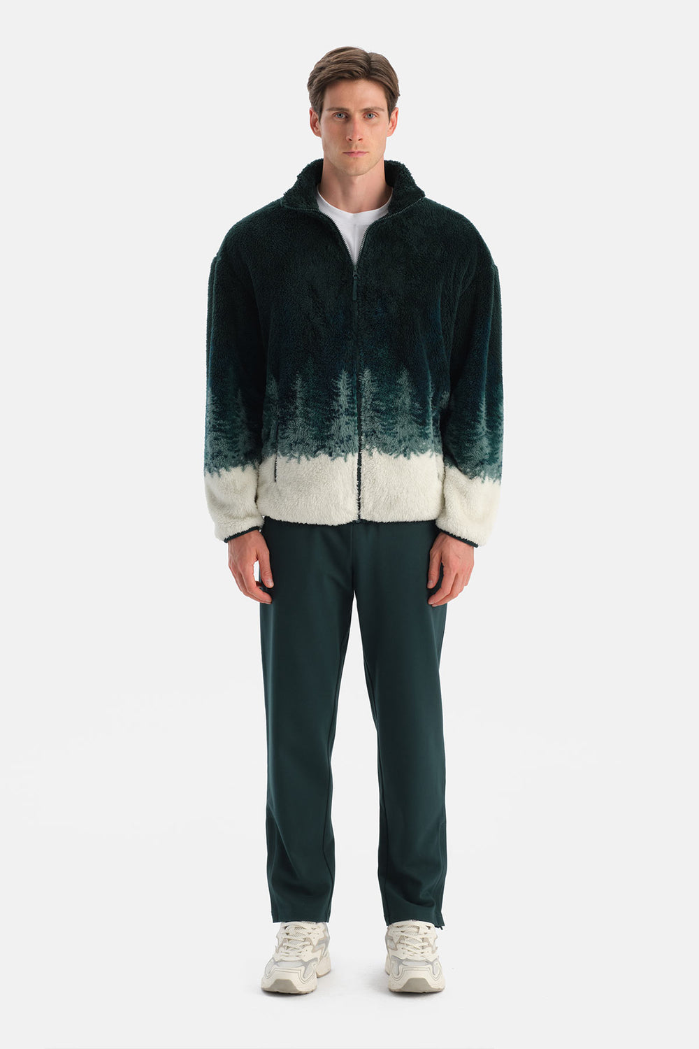 Multicolor Erkek Orman Baskılı Polar Sweatshirt