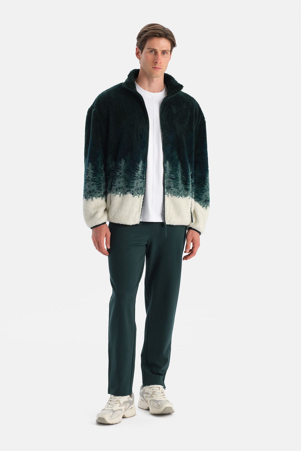 Multicolor Erkek Orman Baskılı Polar Sweatshirt