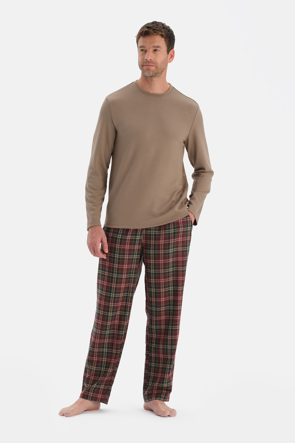 Sütlü Kahve Uzun Kollu Pijama Üst