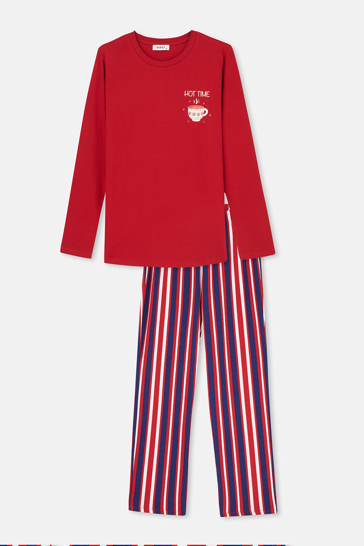 Kırmızı Kadın Uzun Kollu Pijama Takımı