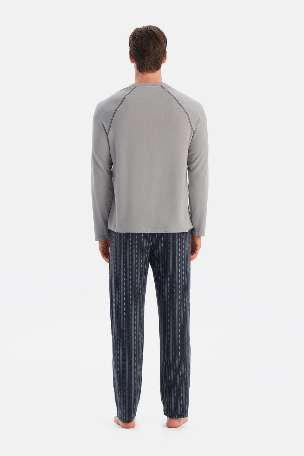 Gri Bisiklet Yaka Termal Tişört Pantolon Pijama Takımı