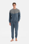 Indigo Melanj Parça Detaylı Uzun Kollu Pijama Takım