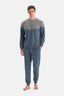 Indigo Melanj Parça Detaylı Uzun Kollu Pijama Takım