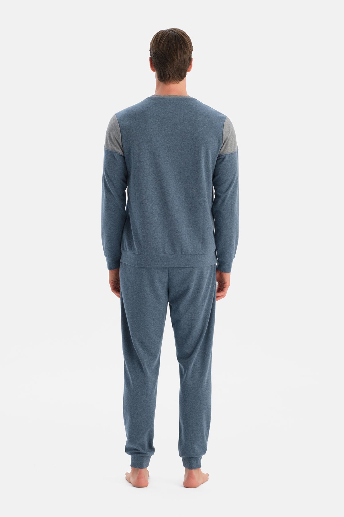 Indigo Melanj Parça Detaylı Uzun Kollu Pijama Takım