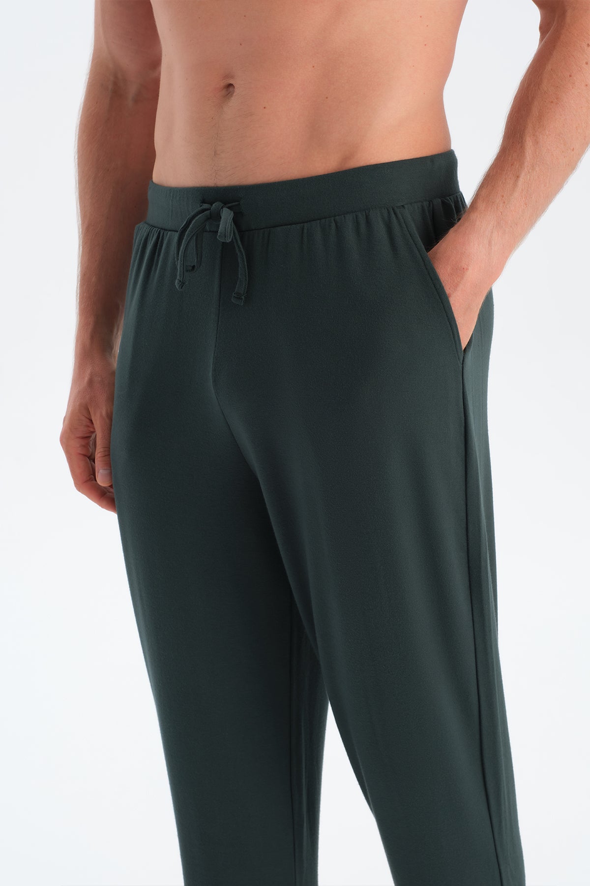 Koyu Yeşil Detaylı Uzun Kollu Tişört Pantolon Pijama Takımı