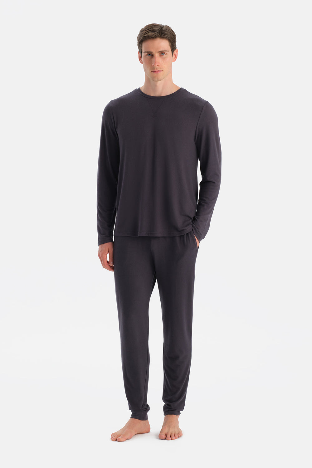 Antrasıt Uzun Kollu Termal Tişört Pantolon Pijama Takımı