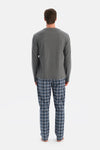 Antrasit Melanj Dikiş Detaylı Waffle Tişört Pantolon Pijama Takımı