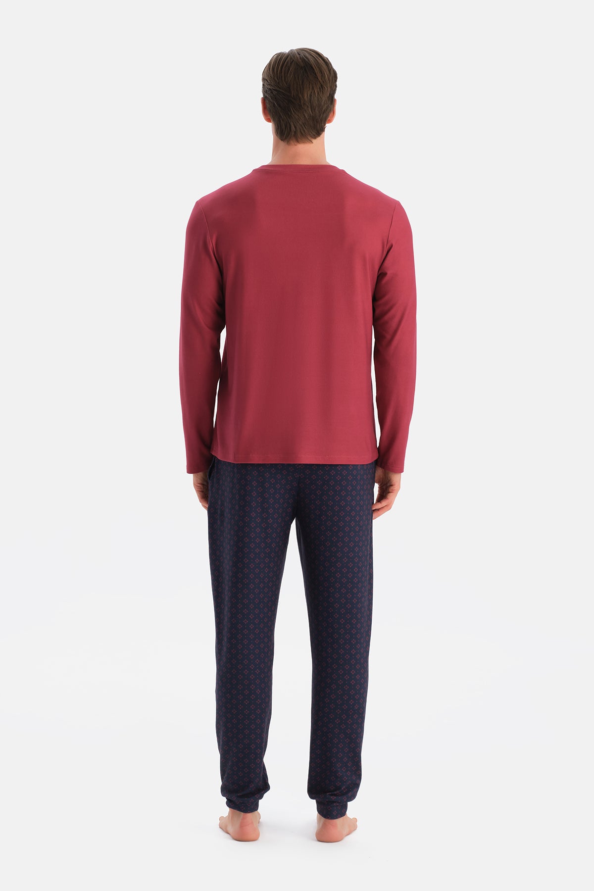 Kırmızı Dikiş Detaylı Uzun Kollu Termal Tişört Pantolon Pijama Takımı