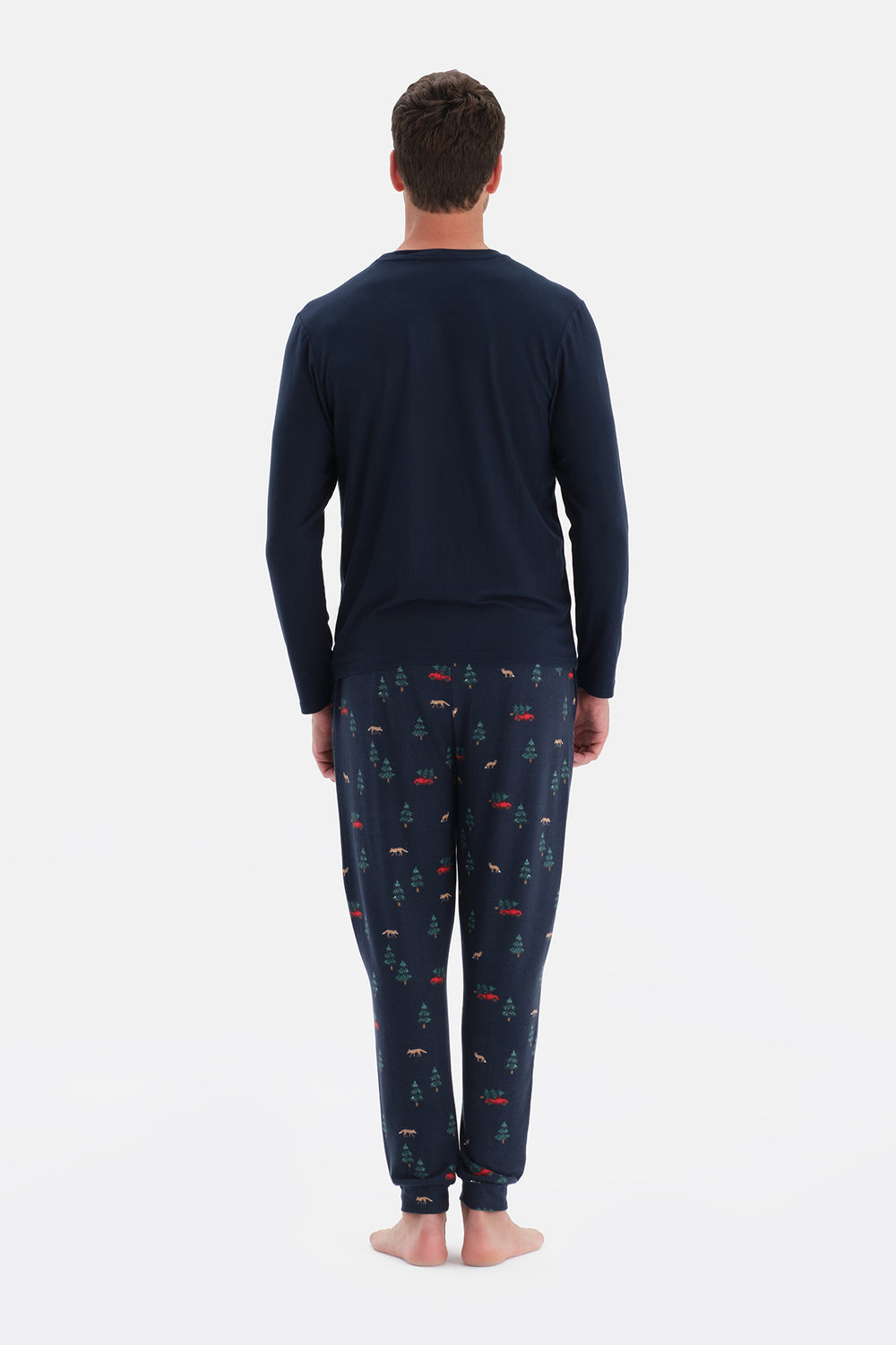 Lacivert Dikiş Detaylı Uzun Kollu Termal Tişört Pantolon Pijama Takımı