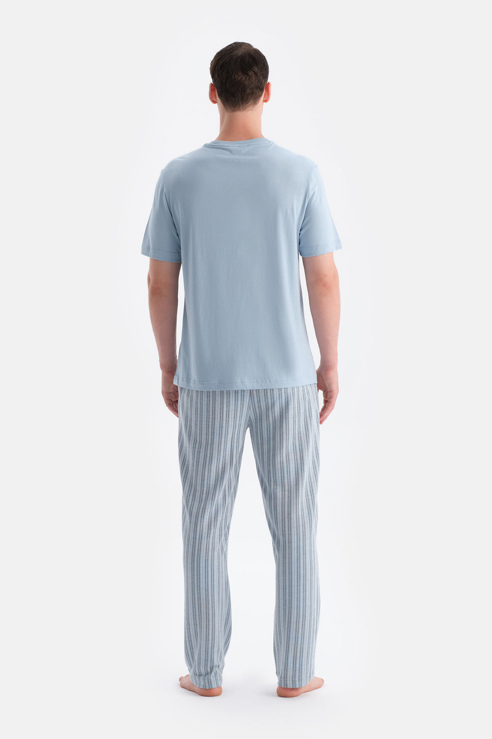 Mavi Kısa Kollu Altı Çizgili Tişört Pantolon Takım