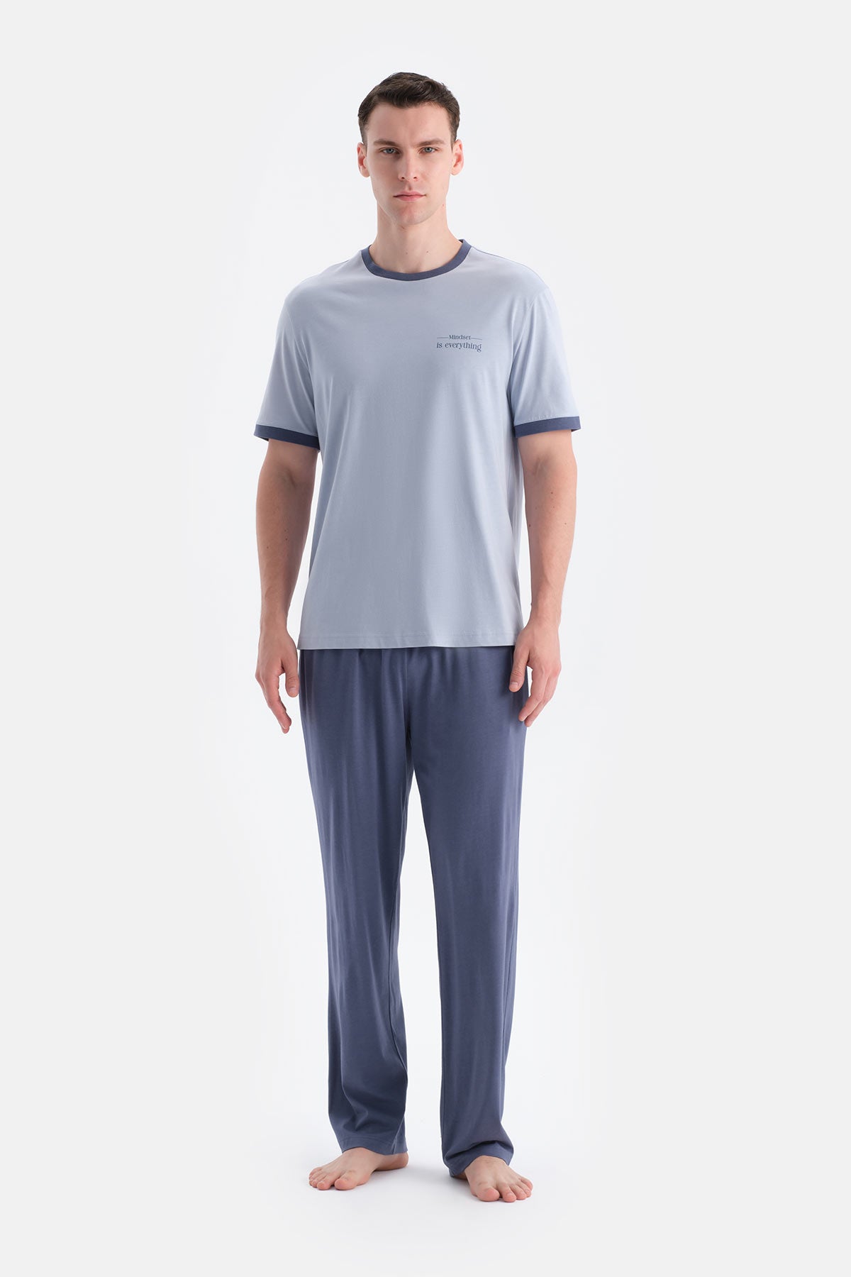 Mavi Ribana Detaylı Tişört Pantolon Takım