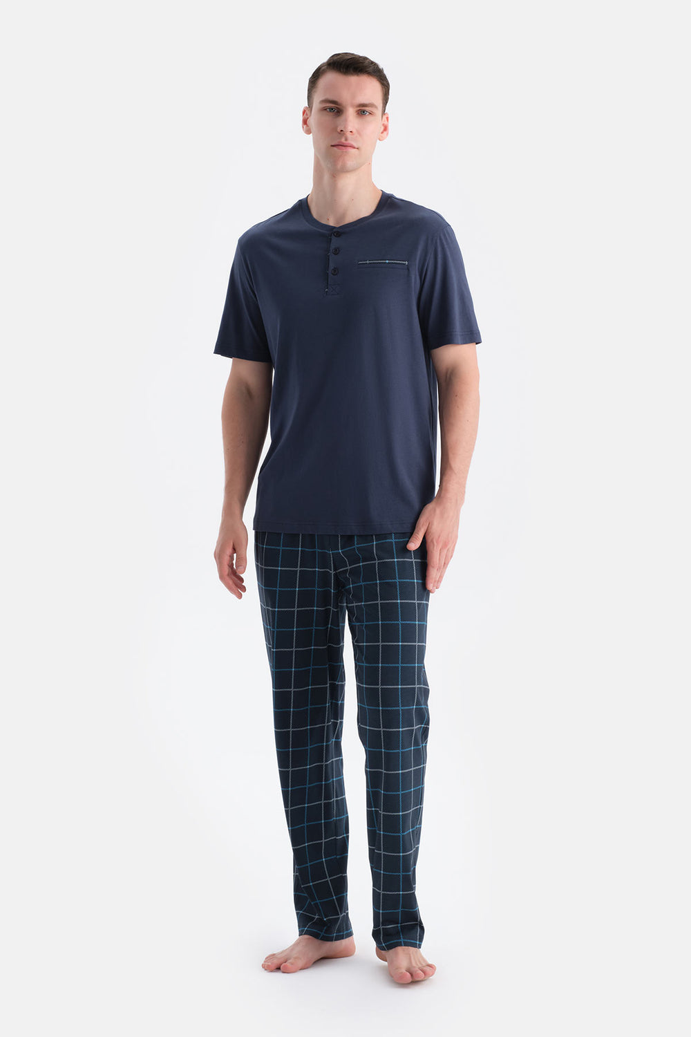 Lacivert Pat ve Cep Detaylı Üçlü Takım