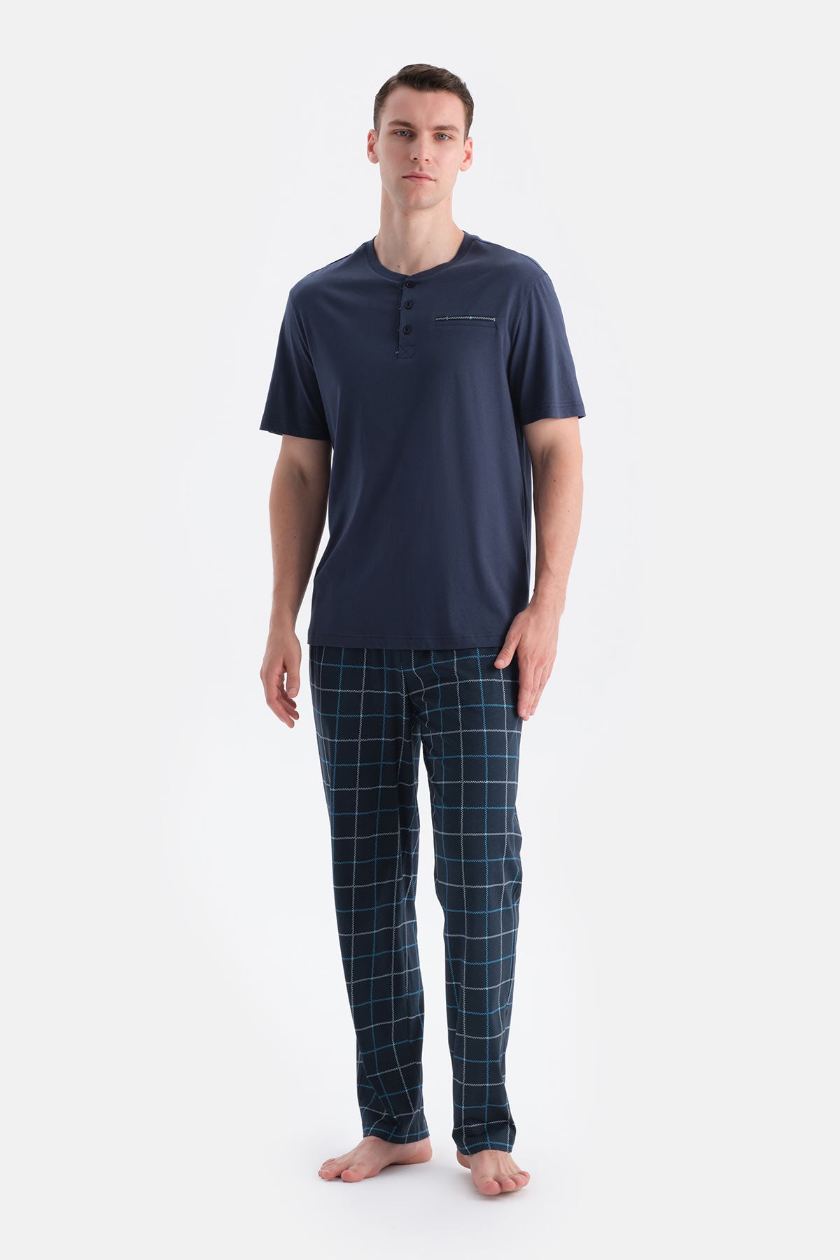 Lacivert Pat ve Cep Detaylı Üçlü Takım