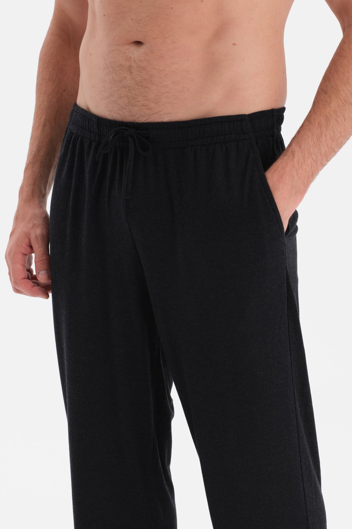 Antrasit Melanj Uzun Kollu Pat Ve Cep Detaylı Pijama Takım