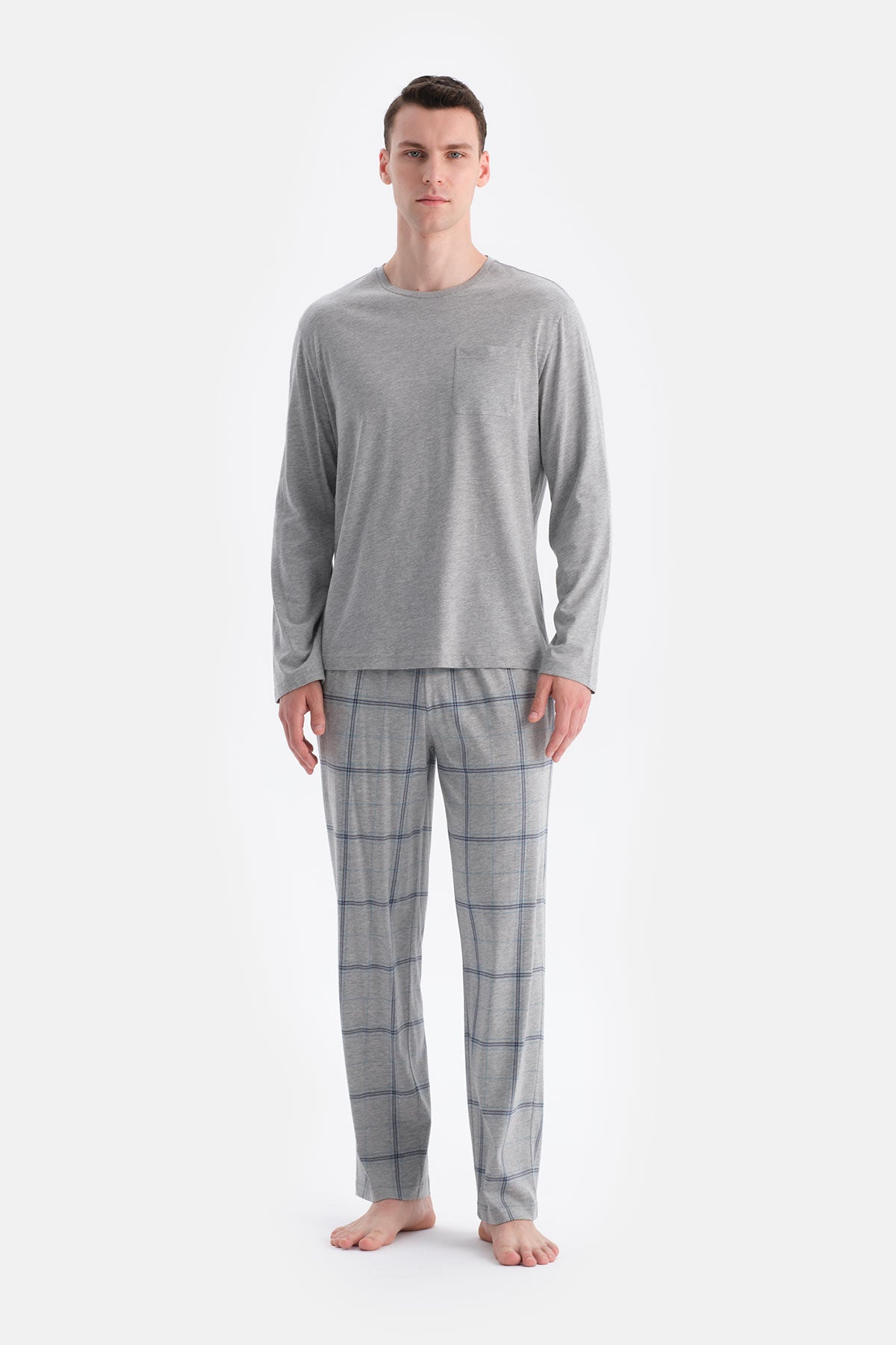 Açık Gri Cepli Tişört Pantolon Takım