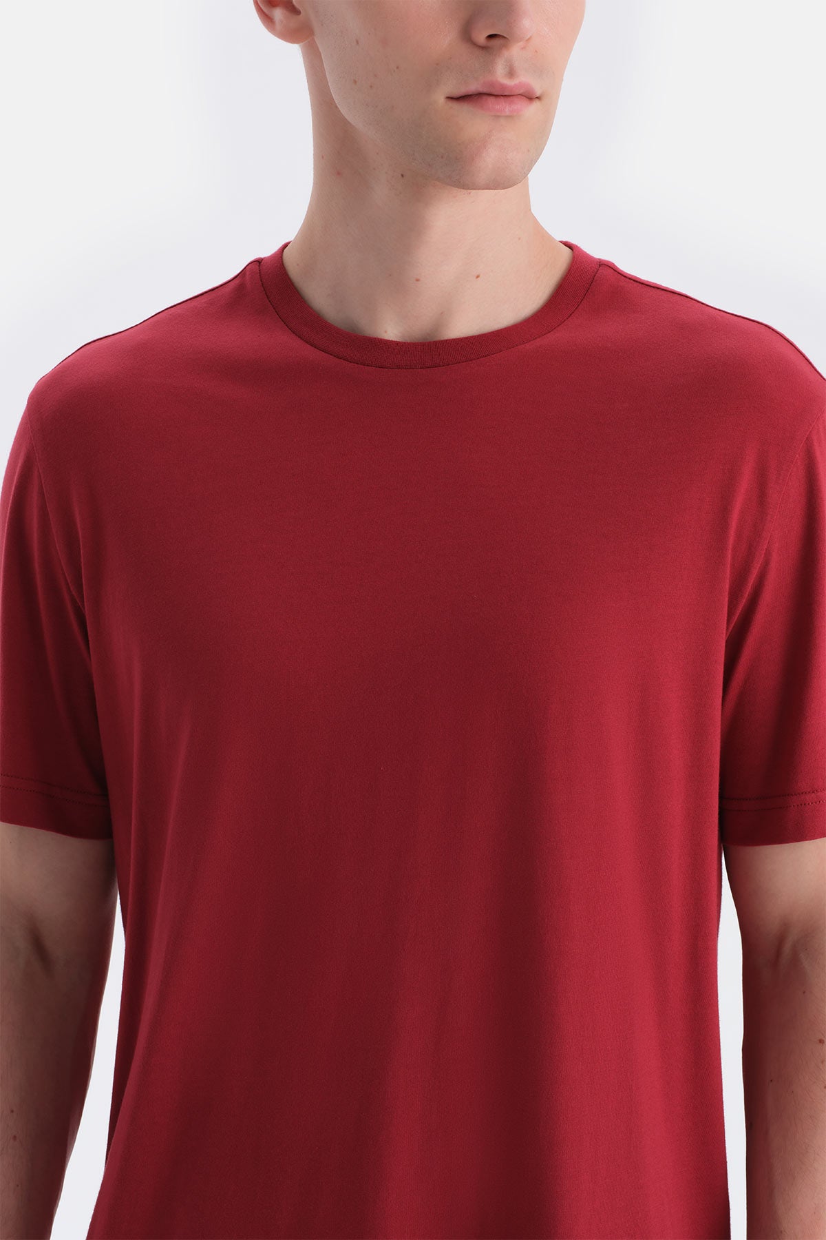 Bordo Kısa Kollu Altı Çizgili Tişört Pantolon Takım