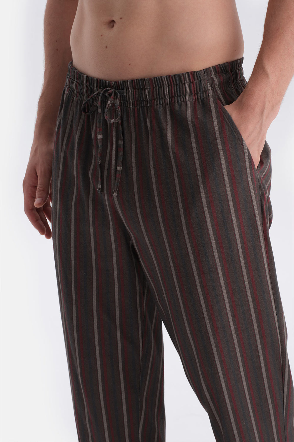 Bordo Kısa Kollu Altı Çizgili Tişört Pantolon Takım