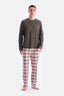 Füme Uzun Kollu Altı Ekoseli Tişört Pantolon Takım