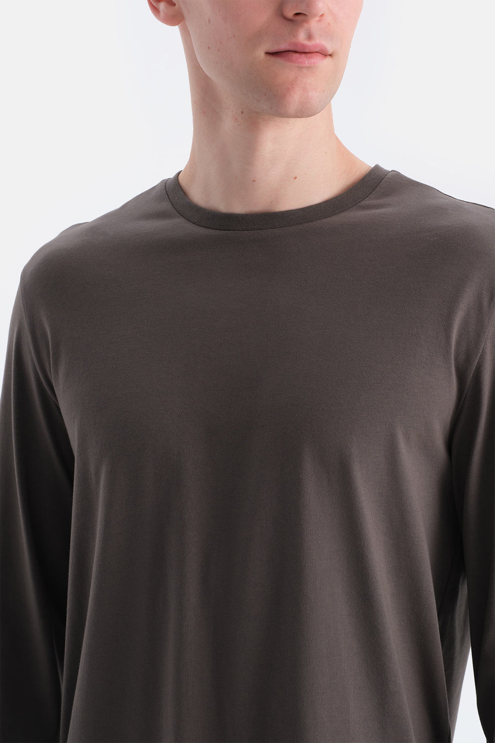 Füme Uzun Kollu Altı Ekoseli Tişört Pantolon Takım