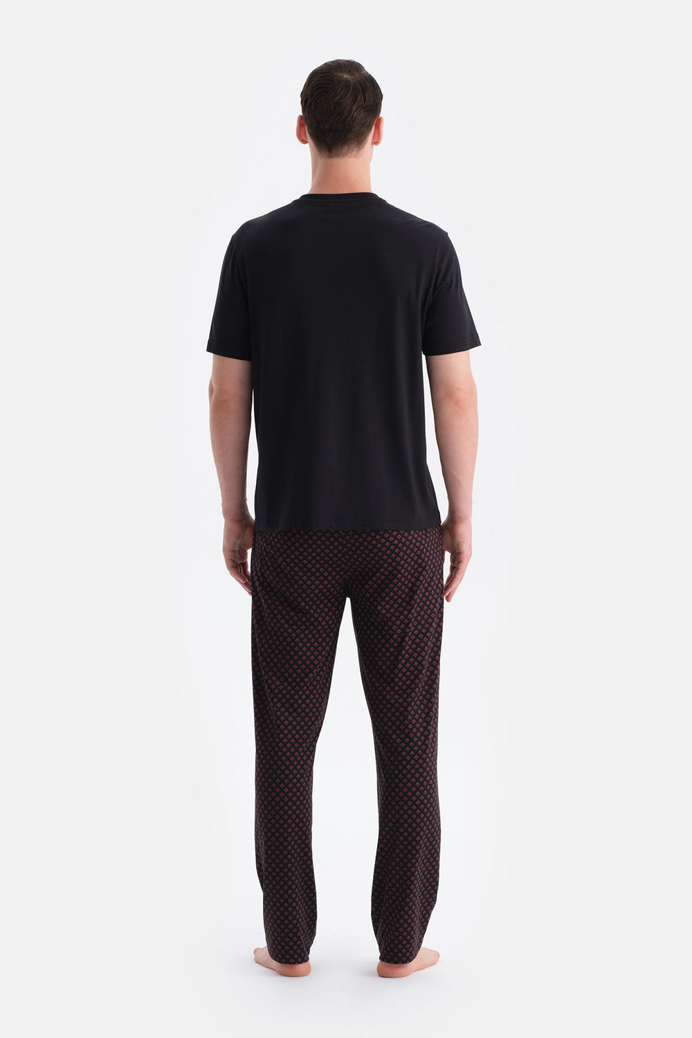 Siyah Kısa Kollu Patlı Tişört Pantolon Takım