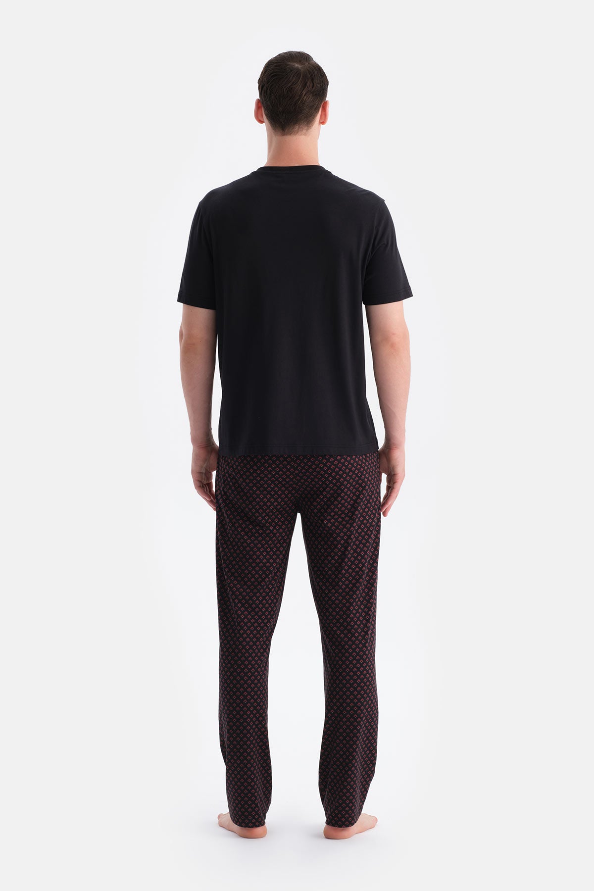 Siyah Kısa Kollu Patlı Tişört Pantolon Takım