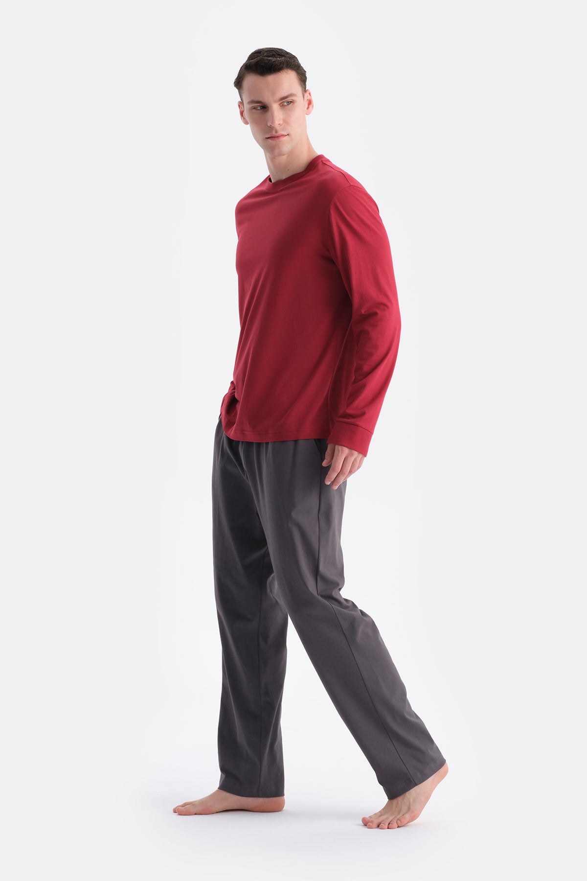 Bordo Triko Bantlı Tişört Pantolon Takım