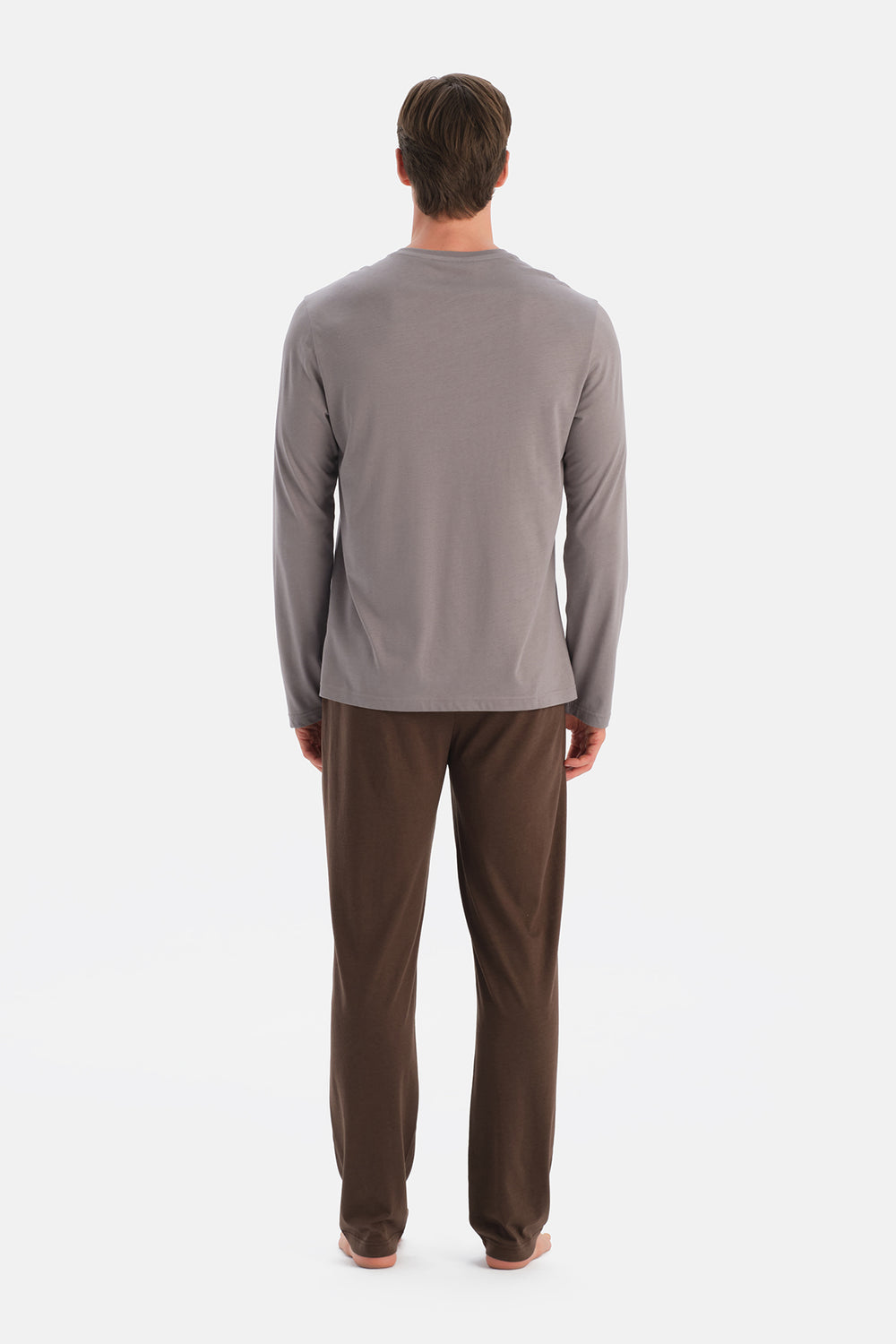 Gri Uzun Kollu Patlı Tişört Pantolon Takım