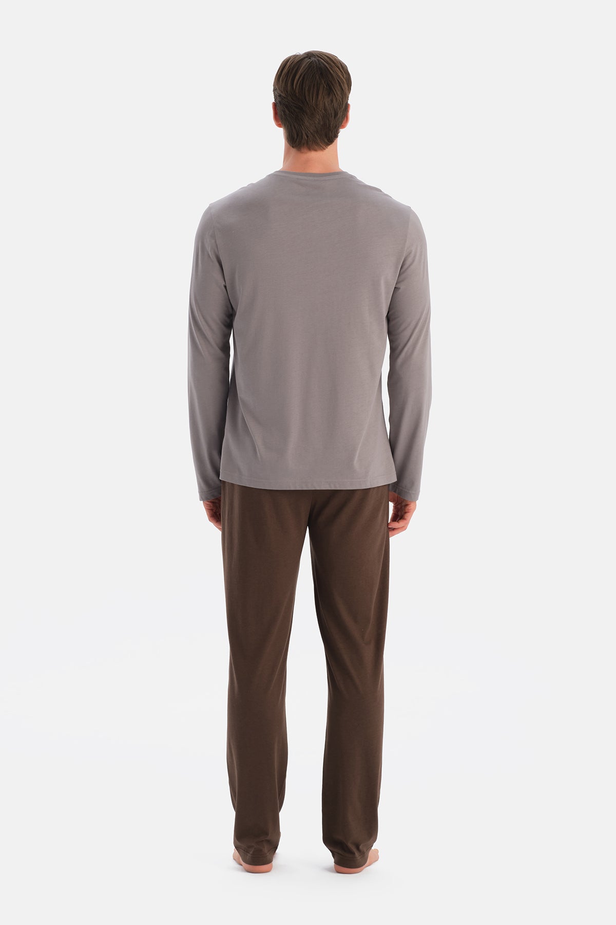 Gri Uzun Kollu Patlı Tişört Pantolon Takım