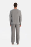 Gri Melanj Uzun Kollu Pat Ve Cep Detaylı Tişört Pantolon Takım
