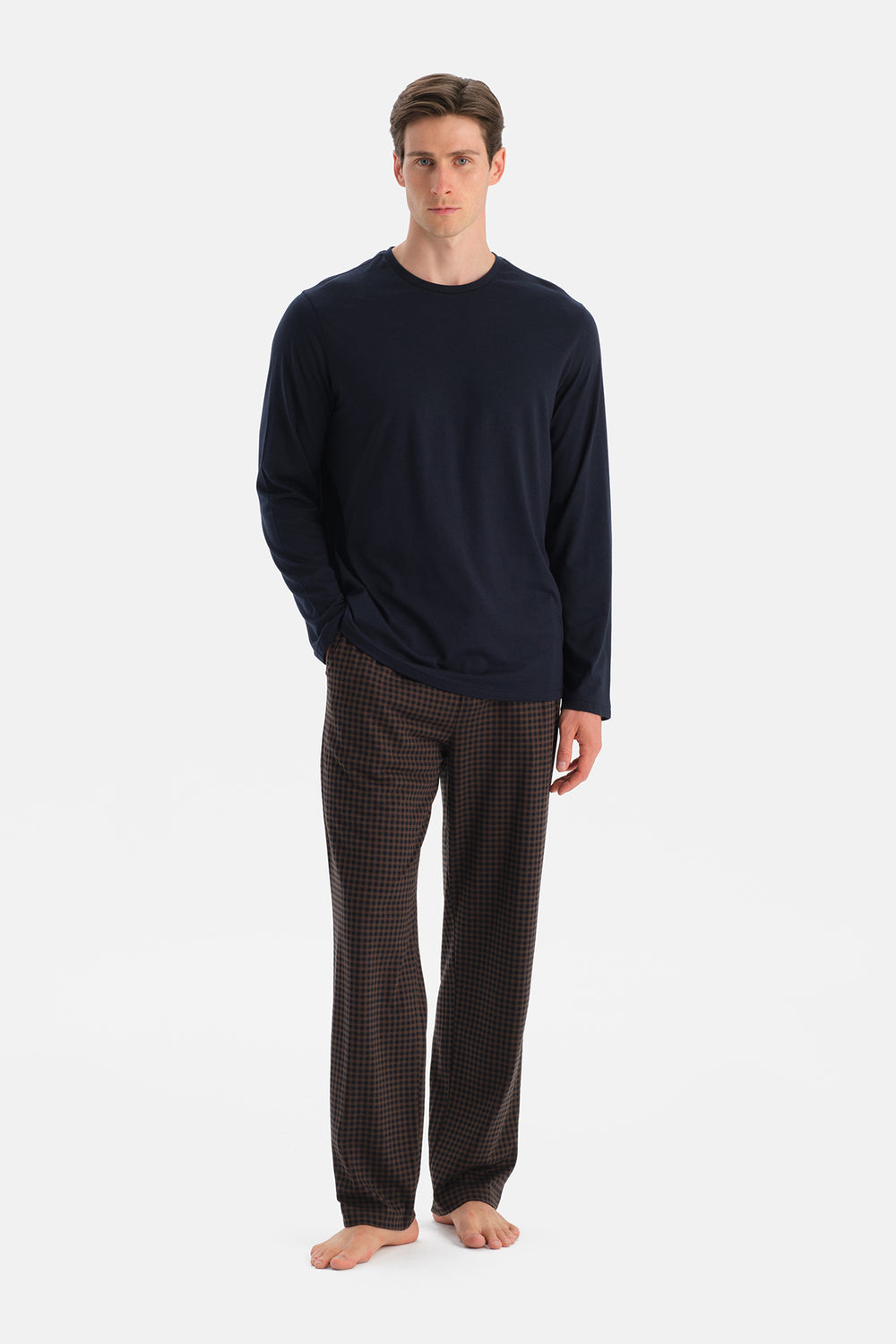 Lacivert Uzun Kollu Bisiklet Yaka Tişört Pantolon Takım