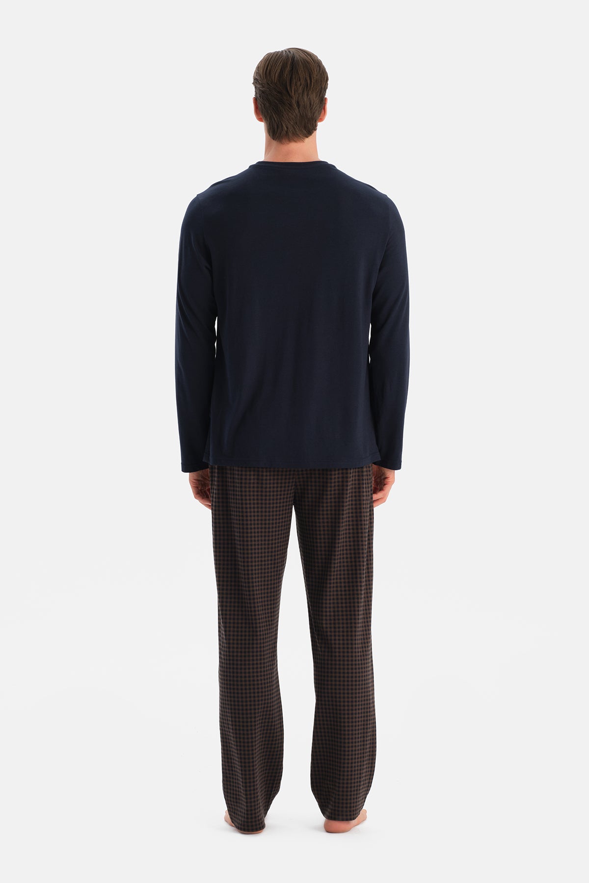 Lacivert Uzun Kollu Bisiklet Yaka Tişört Pantolon Takım