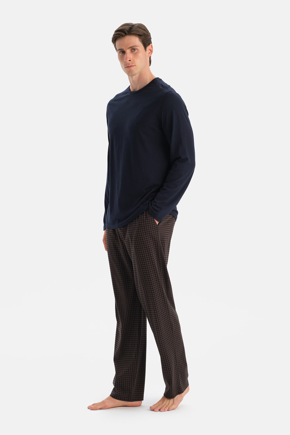 Lacivert Uzun Kollu Bisiklet Yaka Tişört Pantolon Takım