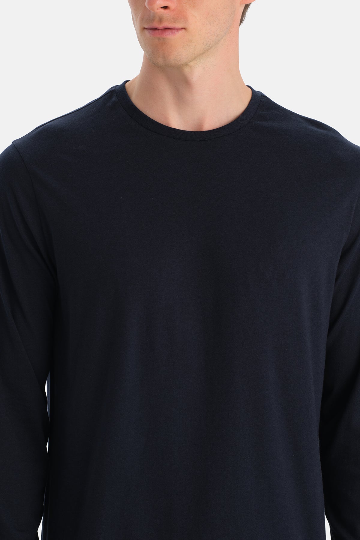 Lacivert Uzun Kollu Bisiklet Yaka Tişört Pantolon Takım