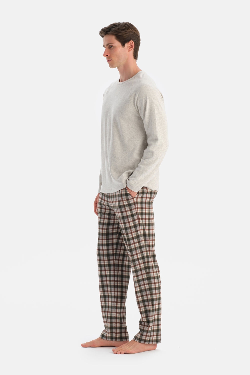 Ekru Melanj Reglan Kollu Tişört Pantolon Takım