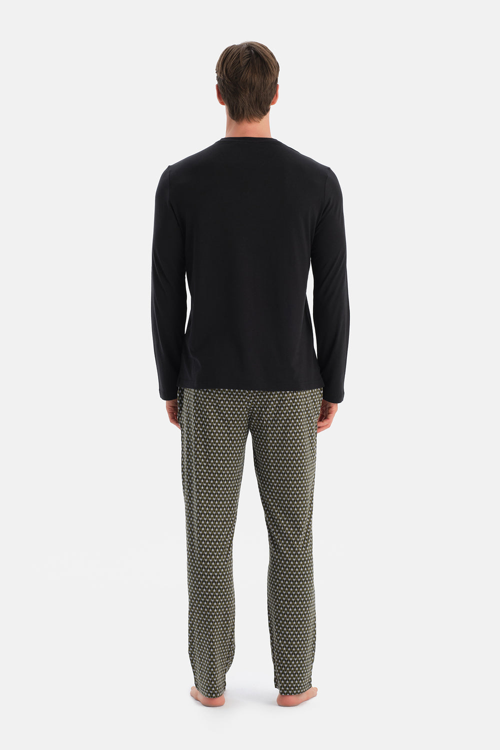 Siyah Uzun Kollu Patlı Tişört Pantolon Takım